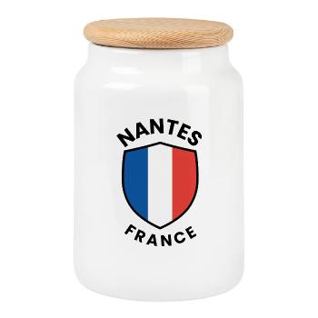 Nantes France Shield motif - Cookie Jar with Wooden Lid - white - Front