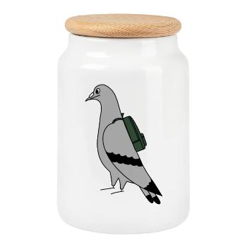Pigeon with Backpack – Urban Minimal Illustration - Keksdose mit Holzdeckel - Weiß - Vorne