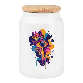 bunte psychedelische Kunst Grafik LSD Farbtropfen - Keksdose mit Holzdeckel - Weiß - Vorne