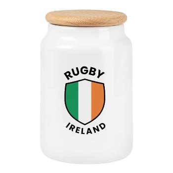 Rugby Ireland Shield design - Cookie Jar with Wooden Lid - white - Front