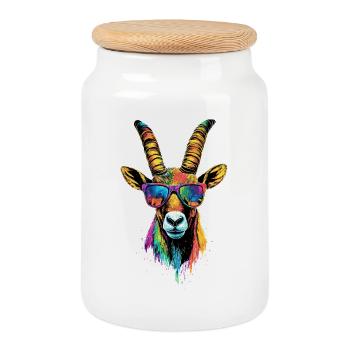 Capricorn Goat Alpine Ibex Capricorn Goats - Cookie Jar with Wooden Lid - white - Front