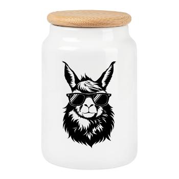 Cooler Lama Kopf mit Sonnnenbrille - Keksdose mit Holzdeckel - Weiß - Vorne