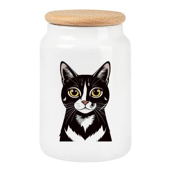 Katzenporträt Schwarz Weiß Katze Kontrast Motiv - Keksdose mit Holzdeckel - Weiß - Vorne