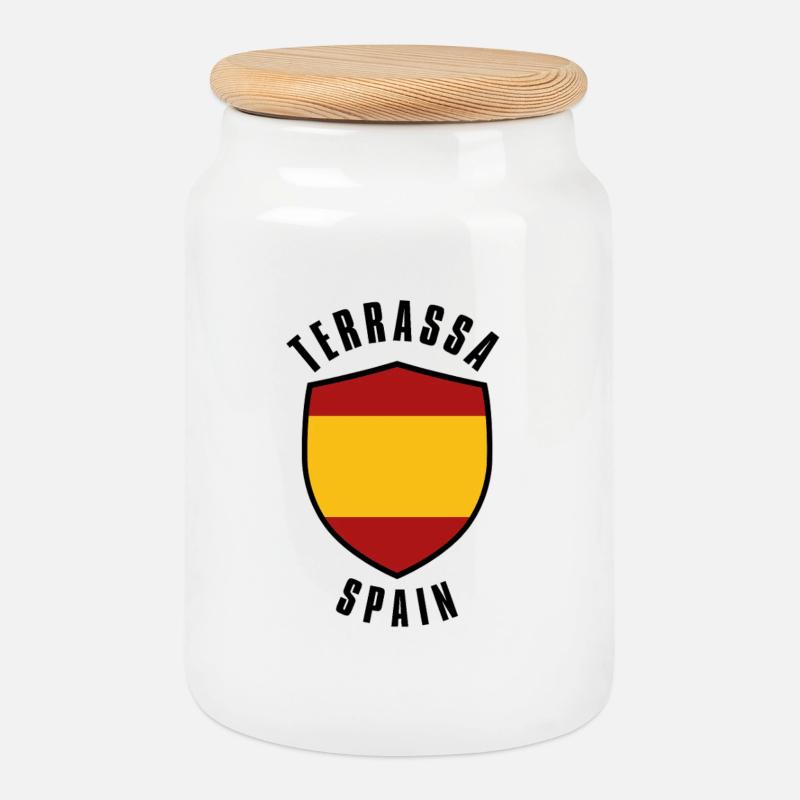 Drapeau espagnol avec ruban rouge-jaune-rouge - Boîte à biscuits avec couvercle en bois - blanc