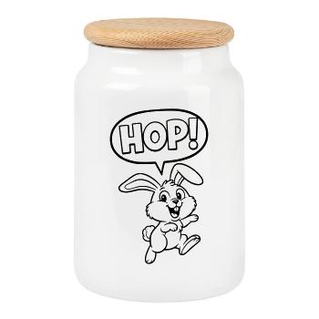 HOP ! Bunny Jumping Schométrique - Boîte à biscuits avec couvercle en bois - blanc - Devant