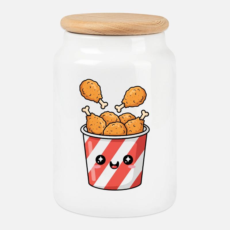 Kawaii Fried Chicken Bucket - Cookie Jar with Wooden Lid - white