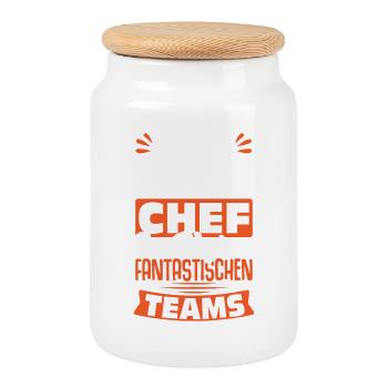 Stolzer Chef Chef Mann Abteilungsleiter Teamchef - Keksdose mit Holzdeckel - Weiß - Vorne