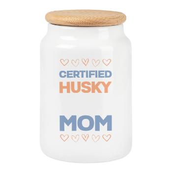 Maman Husky certifiée - Boîte à biscuits avec couvercle en bois - blanc - Devant