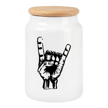 Mano_Mutant_links _Motivfarbe_frei_waehlbar - Cookie Jar with Wooden Lid - white - Front