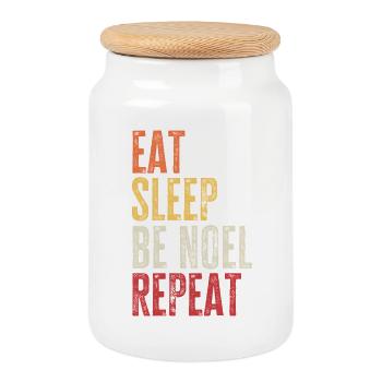 Iss, schlaf, sei Noel, wiederhole Retro-Name - Keksdose mit Holzdeckel - Weiß - Vorne