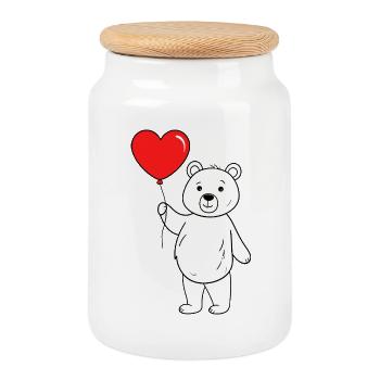 Bear with heart balloon - Cookie Jar with Wooden Lid - white - Front