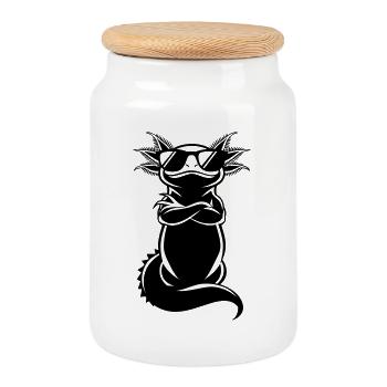Cool Axolotl – Attitude de patron lunettes de soleil - Boîte à biscuits avec couvercle en bois - blanc - Devant
