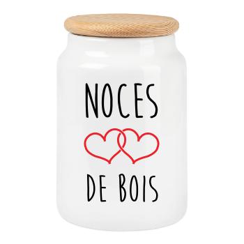 Noces de bois – 5 ans de mariage - Boîte à biscuits avec couvercle en bois - blanc - Devant