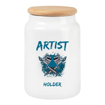 Tattoo Artist Not Magic Wand Holder Design - Cookie Jar with Wooden Lid - white - Front