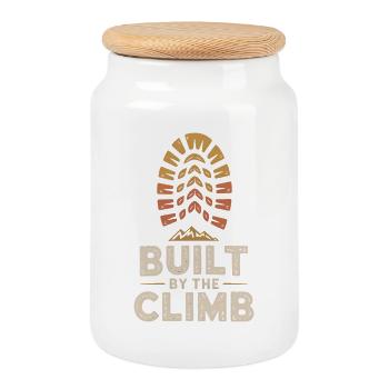 Built by the Climb: Hiking & Mountains Retro Design - Cookie Jar with Wooden Lid - white - Front