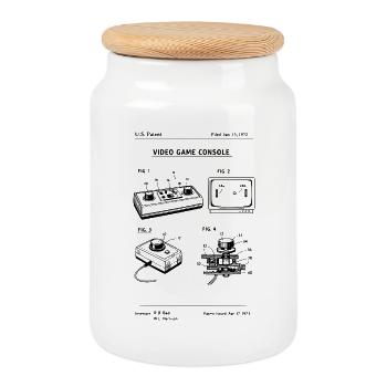 retro gaming console blueprint patent - Cookie Jar with Wooden Lid - white - Front