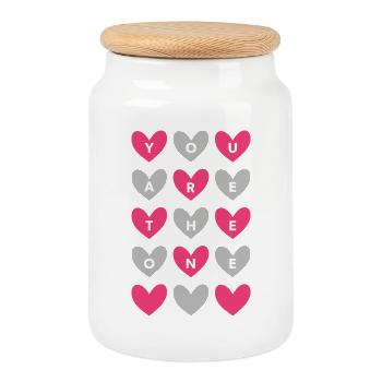 You Are The One Pink Romantic Heart Pattern Art - Keksdose mit Holzdeckel - Weiß - Vorne