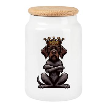 Propriétaire allemand à poils durs allemand - Boîte à biscuits avec couvercle en bois - blanc - Devant