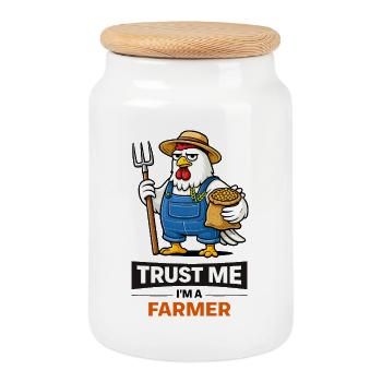 Imagine de poulet fermier Trust Me - Boîte à biscuits avec couvercle en bois - blanc - Devant