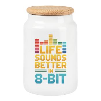 Life sounds better in 8-bit | Chiptune Vibes - Cookie Jar with Wooden Lid - white - Front