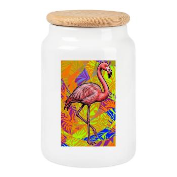 Flamingo - Keksdose mit Holzdeckel - Weiß - Vorne