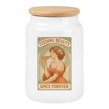 Pin-up Pizza im Art Nouveau Stil – Vintage Pastell - Keksdose mit Holzdeckel - Weiß - Vorne