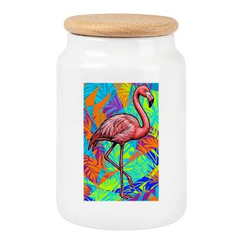 flamingo - Cookie Jar with Wooden Lid - white - Front