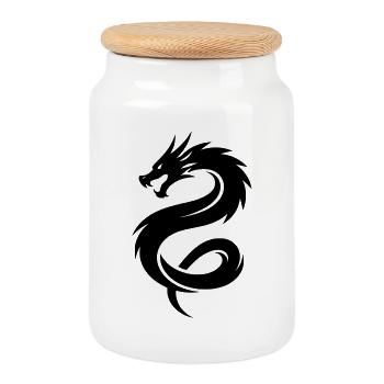 Asiatischer Drache - Keksdose mit Holzdeckel - Weiß - Vorne