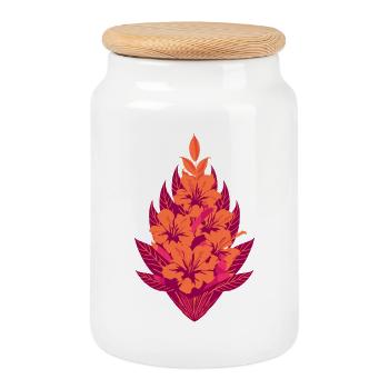 Flore des fleurs d’hibiscus orange - Boîte à biscuits avec couvercle en bois - blanc - Devant