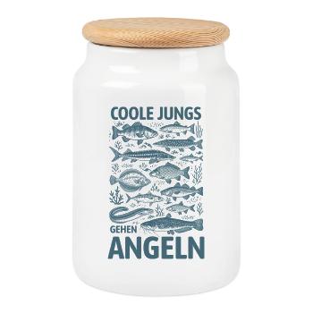 Coole Jungs gehen angeln - Fisch Tattoo - Keksdose mit Holzdeckel - Weiß - Vorne
