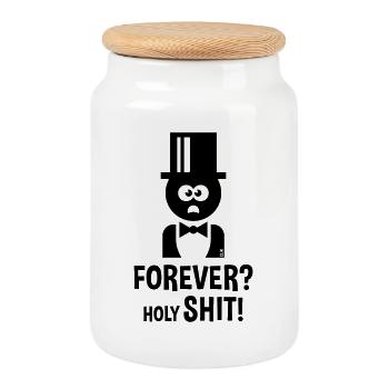 Bräutigam: Forever? Holy Shit! (Hochzeit JGA / B) - Keksdose mit Holzdeckel - Weiß - Vorne