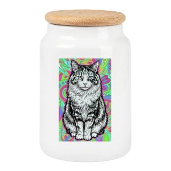 cat - Cookie Jar with Wooden Lid - white - Front