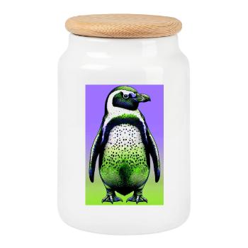 penguin - Cookie Jar with Wooden Lid - white - Front