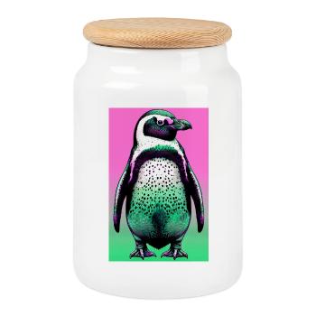 penguin - Cookie Jar with Wooden Lid - white - Front