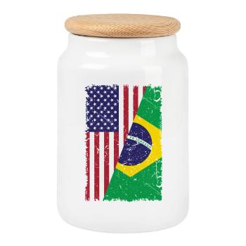 USA Brasilien Flagge Brazilian American Geschenk  - Keksdose mit Holzdeckel - Weiß - Vorne