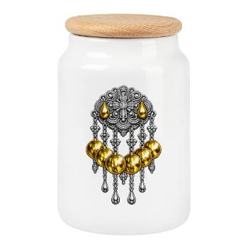 Broche Sølje en or avec ornement en argent - Boîte à biscuits avec couvercle en bois - blanc - Devant