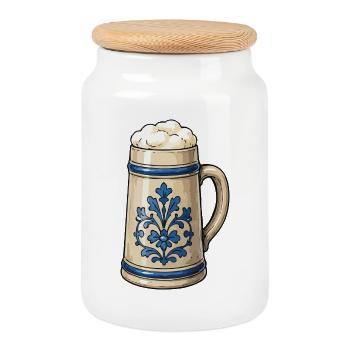 Décoration florale bleue Bière Art en pierre - Boîte à biscuits avec couvercle en bois - blanc - Devant