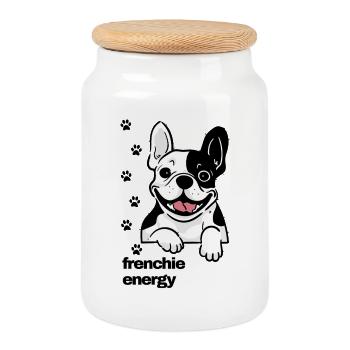 Frenchie Energy - Cookie Jar with Wooden Lid - white - Front