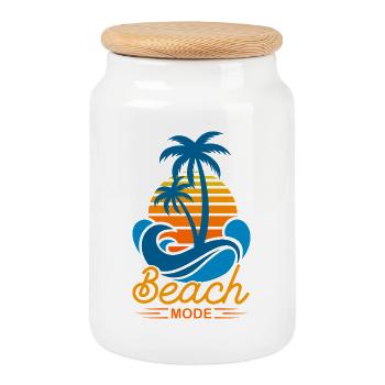 Beach Mode im Sommerurlaub tropisches Geschenk - Keksdose mit Holzdeckel - Weiß - Vorne