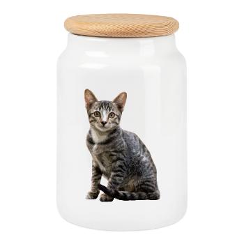 Chats Portrait vintage Chat Design de chat - Boîte à biscuits avec couvercle en bois - blanc - Devant