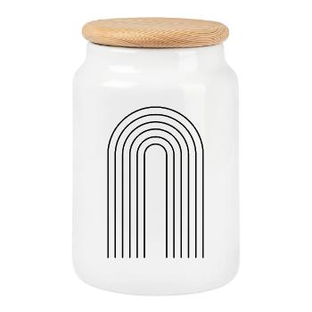 Minimalist line composition in black - Cookie Jar with Wooden Lid - white - Front