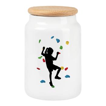 Climbing Wall Girl - Cookie Jar with Wooden Lid - white - Front