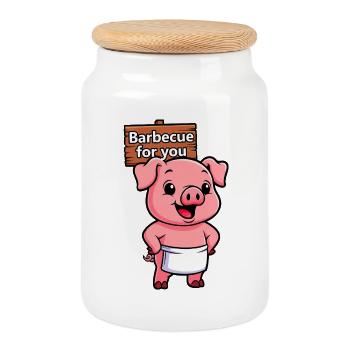 Panneau de cricket avec cochon - Boîte à biscuits avec couvercle en bois - blanc - Devant