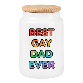 Meilleur père gay de tous les temps LGBT Pride Rainbow Texte - Boîte à biscuits avec couvercle en bois - blanc - Devant
