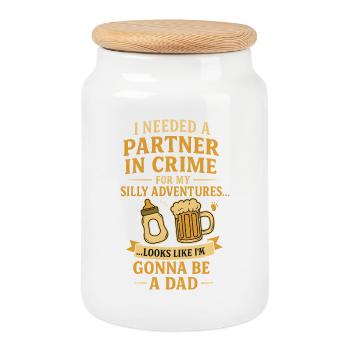 Partner In Crime Dad - Cookie Jar with Wooden Lid - white - Front