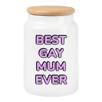 Best Gay Mum Ever Pink Text - Cookie Jar with Wooden Lid - white - Front