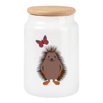 Doux hérisson & papillon – Gentillesse - Boîte à biscuits avec couvercle en bois - blanc - Devant