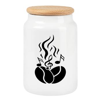 Grains de café avec notes de musique - Boîte à biscuits avec couvercle en bois - blanc - Devant