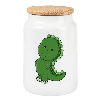 Emerald Dino Charm - Cookie Jar with Wooden Lid - white - Front
