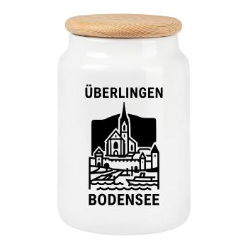 Überlingen Bodensee Silhouette Wahrzeichen - Keksdose mit Holzdeckel - Weiß - Vorne